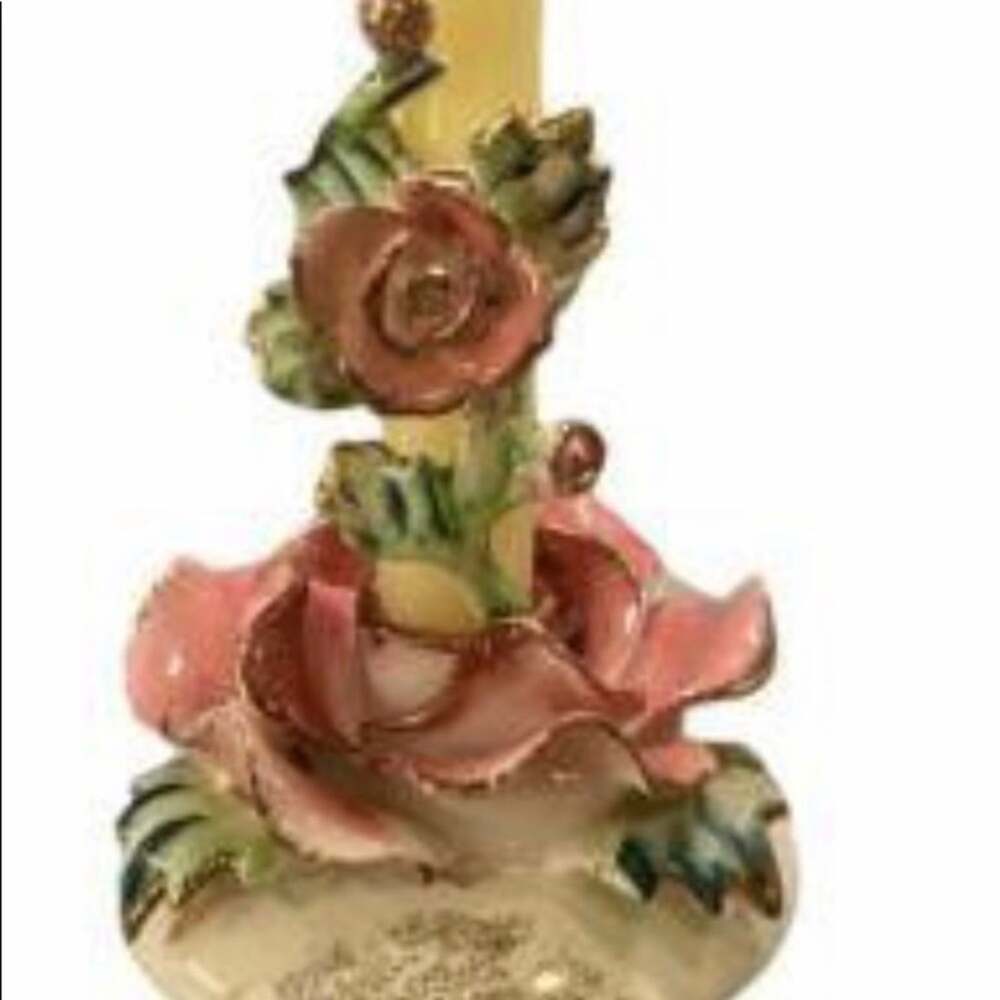 Vintage Commodore Porcelain Rose gold trim Candle base and climber
